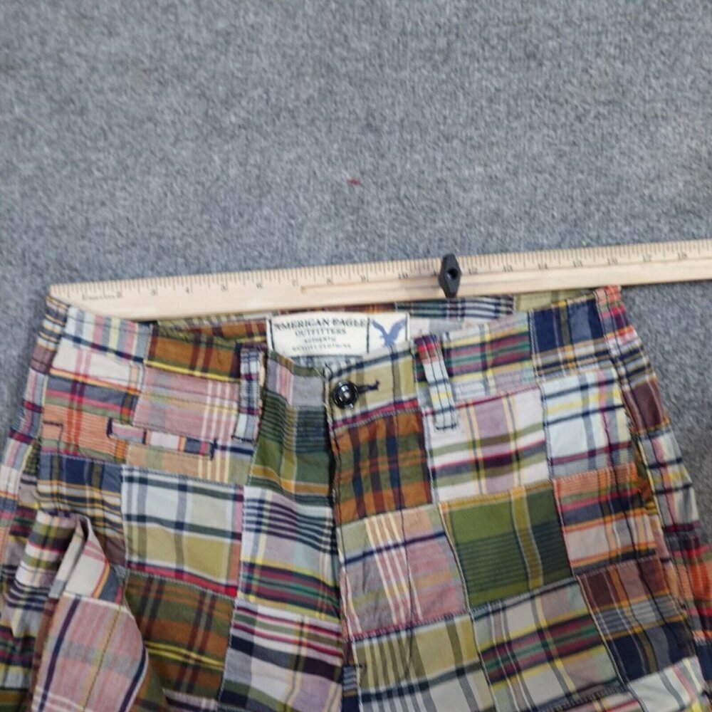 American Eagle Patchwork Shorts 32 Beige Plaid 10… - image 8